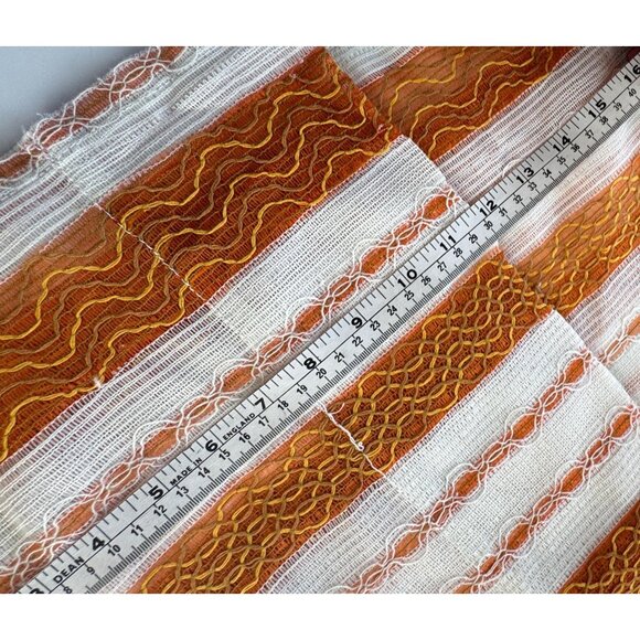 Vintage 70s curtain, pumpkin orange & white stripes, ruffled top, mesh net panel - Picture 7 of 8
